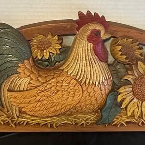 2001 Home Interiors Vintage farm style rooster with sunflowers wall hanging play